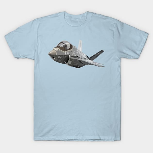 Cartoon Military Stealth Jet Fighter Plane T-Shirt by Mechanik